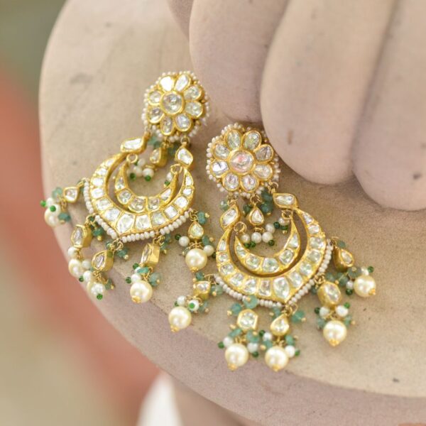 Gold-tone kundan-style chandbali earrings