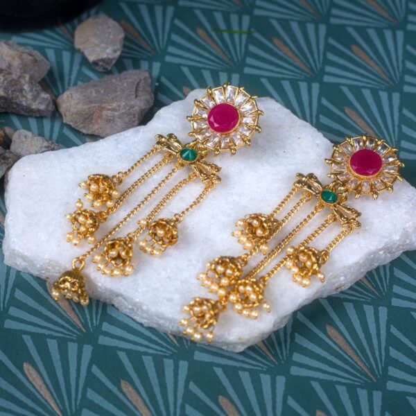 Gold-tone kundan-style chandelier earrings