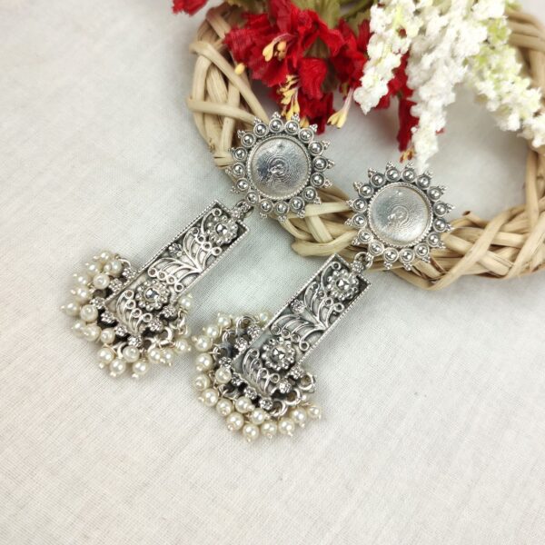 Oxidised silver-tone mirror jhumka earrings