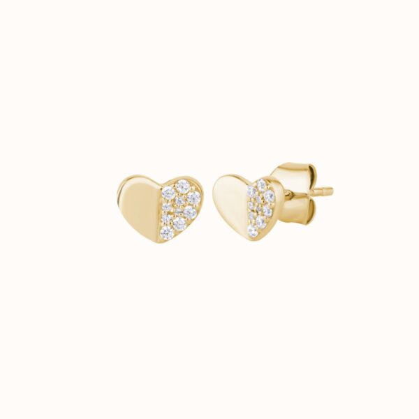 Gold-tone heart pave stud earrings