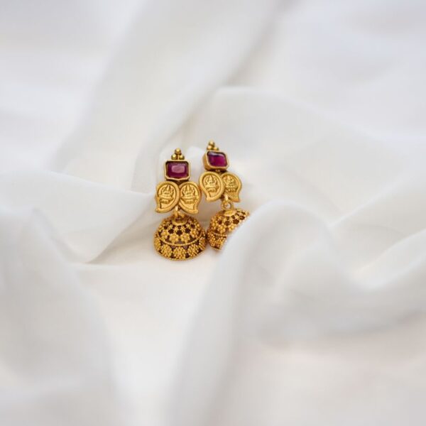 Gold-tone ruby-stone jhumka earrings