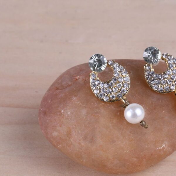 Crystal crescent pearl drop earrings