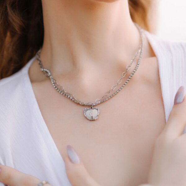 Silver-tone heart pendant chain necklace