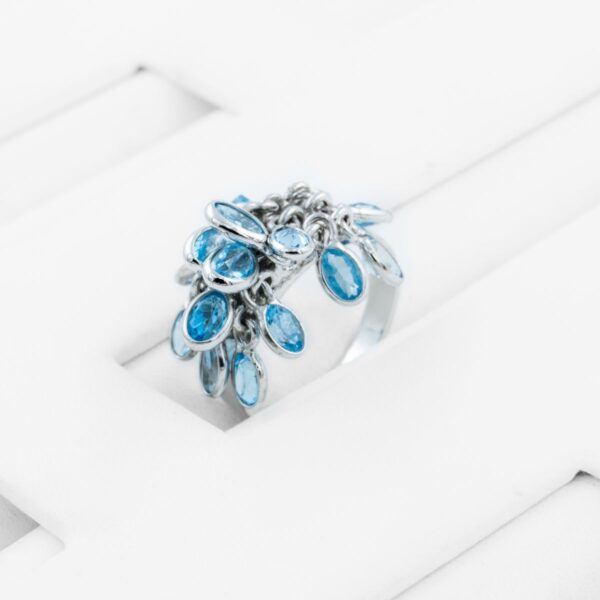 Silver-tone blue crystal leaf ring