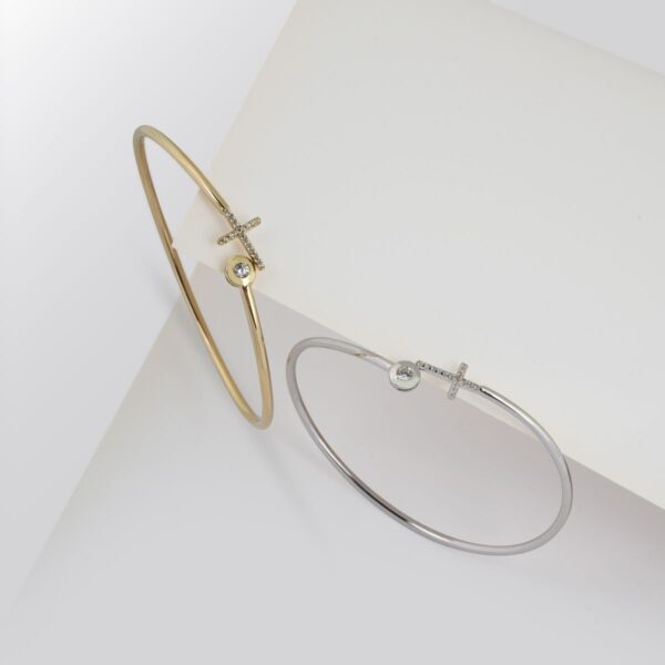 Slim open bangle pair in gold and silver tone