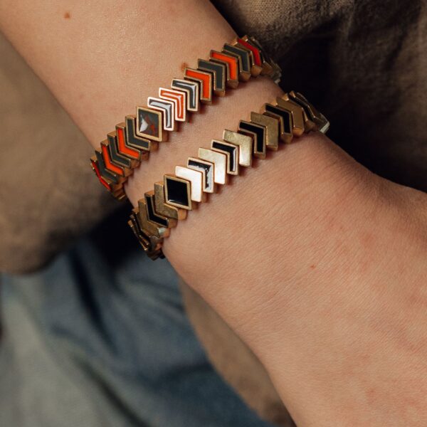Orange and gold-tone chevron enamel bracelet