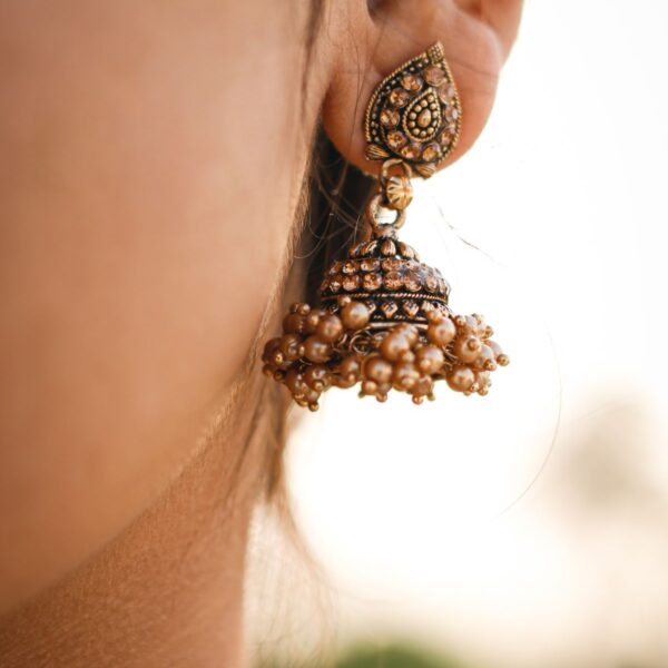 Gold-tone pearl drop jhumka earrings