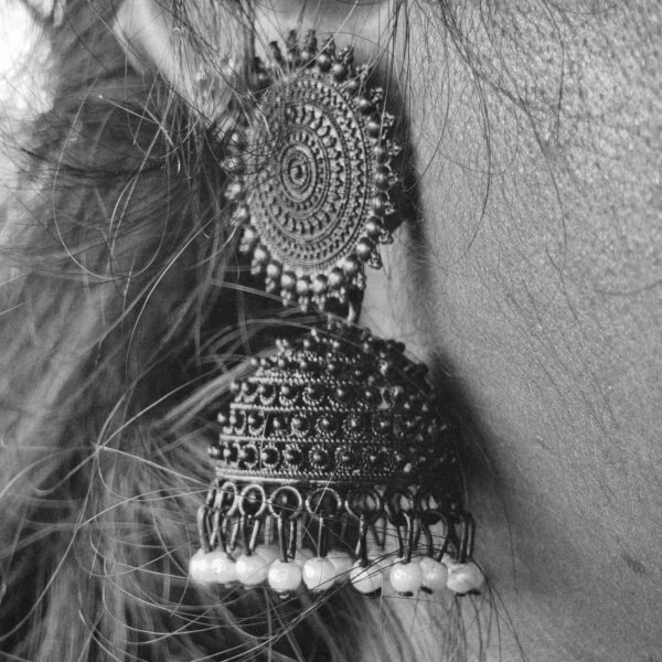 Oxidised silver-tone jhumka earrings
