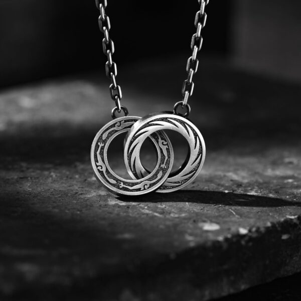 Silver-tone interlocking rings pendant necklace