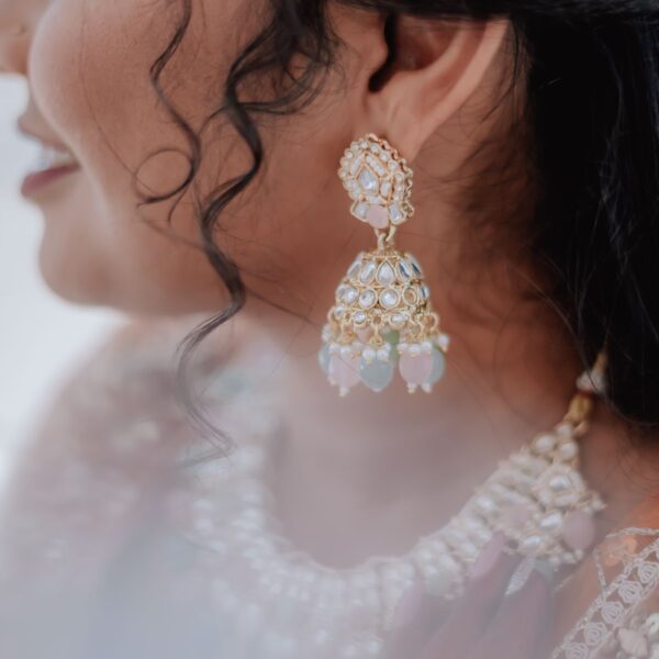 Pearl and crystal jhumka earrings
