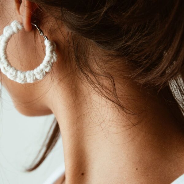 White textured hoop earrings