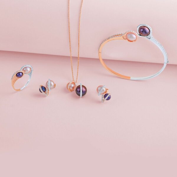 Rose gold-tone violet stone jewellery set