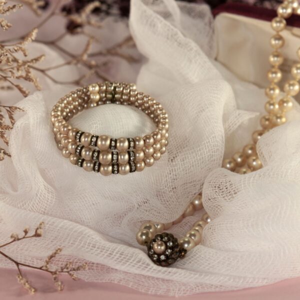 Pearl and gold-tone bead stacked bracelet