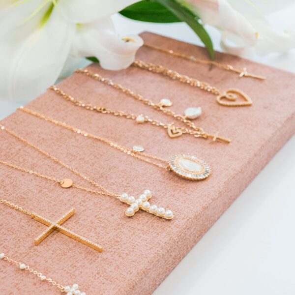 Dainty gold-tone cross and pearl necklace set
