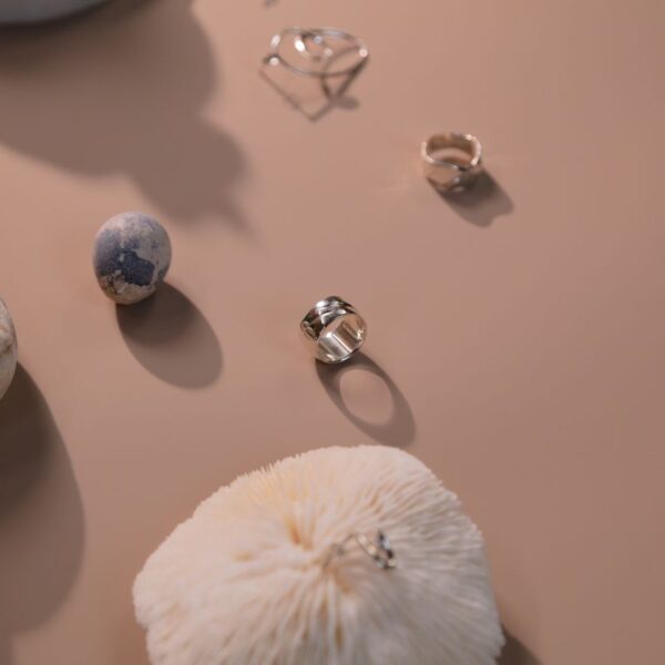Silver-tone stone-look ring trio